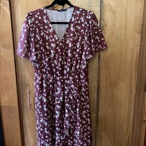 BloomChic Burgundy Floral Midi Dress